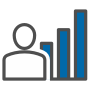 black and blue person and bar graph icon