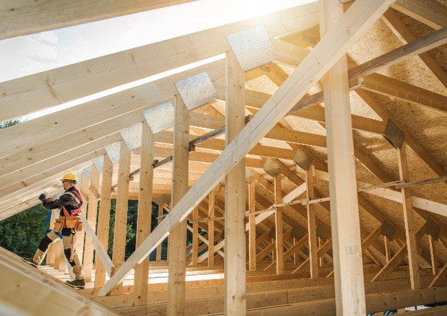 wooden beams of a house roof