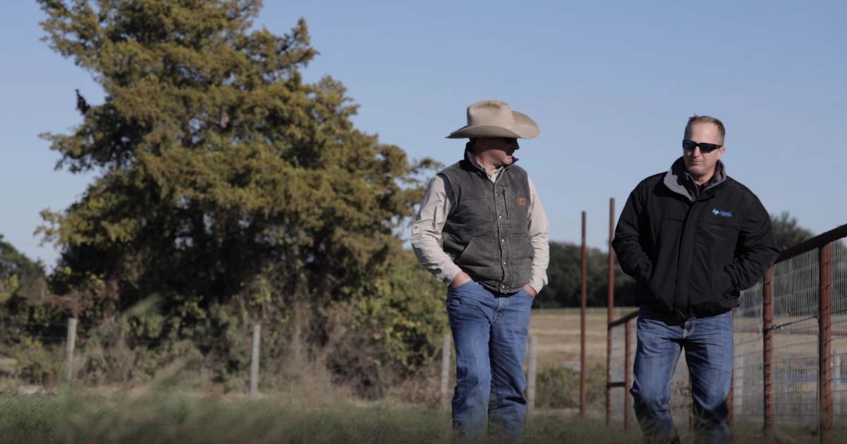 two men walking in a field